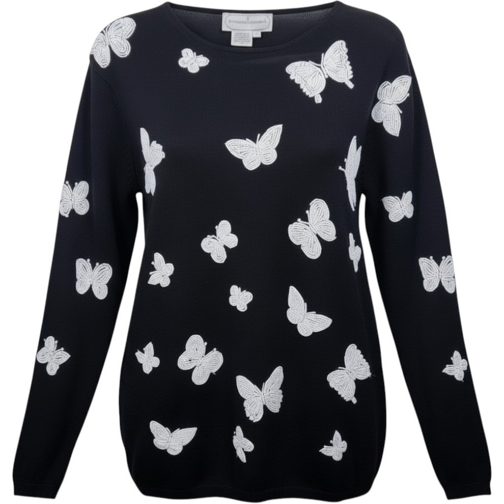 Adrienne Vittadini Vintage Hand Beaded Butterfly Sweater Hong Kong Size S